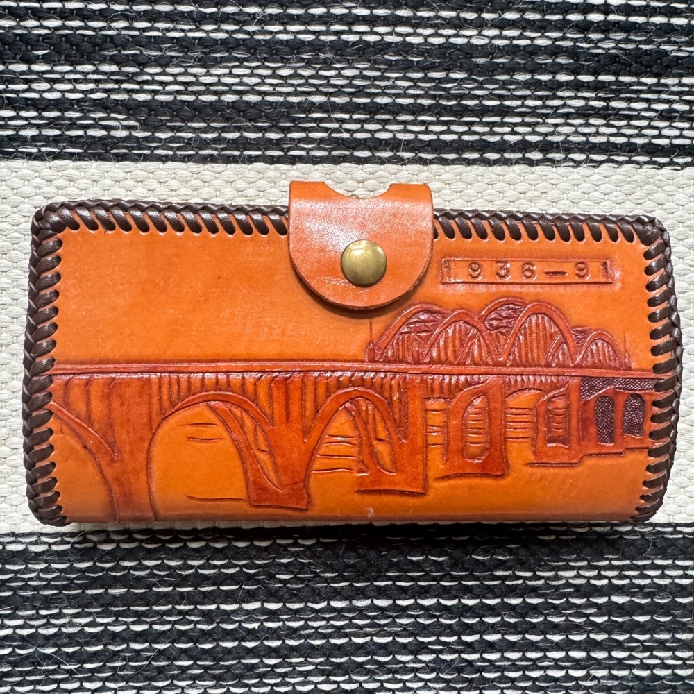 Vintage Brown Embossed Leather Wallet Clutch